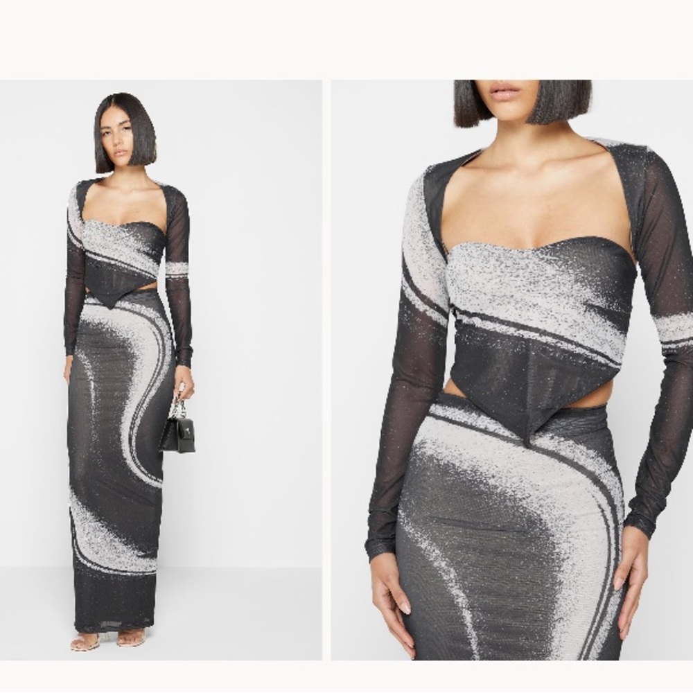 Maniere De Voir Black and Gray Maxi Skirt and Top